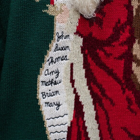 Susan Bristol Christmas Sweater M – Santa Embroidered 90s Green Holiday Knit - Picture 6 of 11